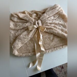 Bridal Shawl - crocheted - Champaign with iridescent - size L